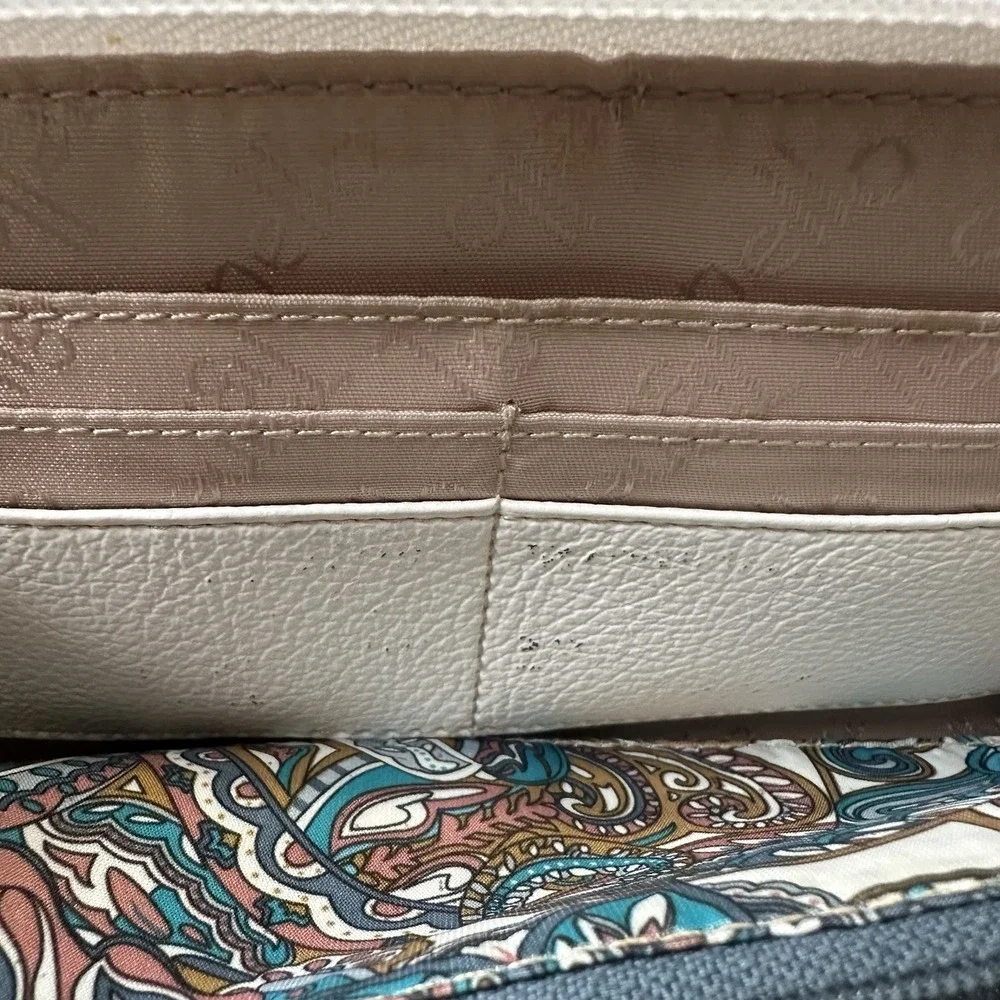 Tignanello Zip Around Wallet Rose Gold Silver Metallic White Leather Cards *READ